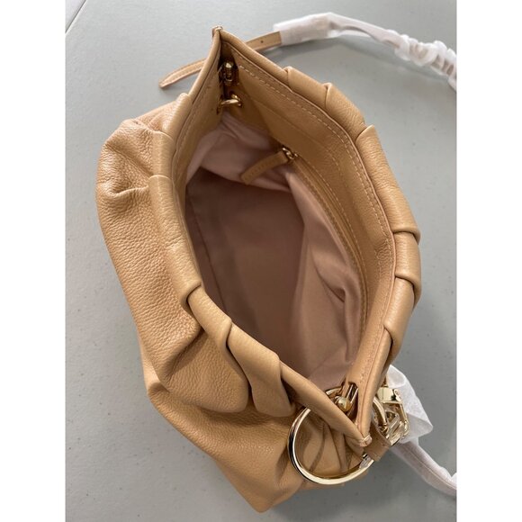 C Wonder by Christian Siriano Genuine Leather Clutch Crossbody Tan Gold Neutral - Picture 5 of 8